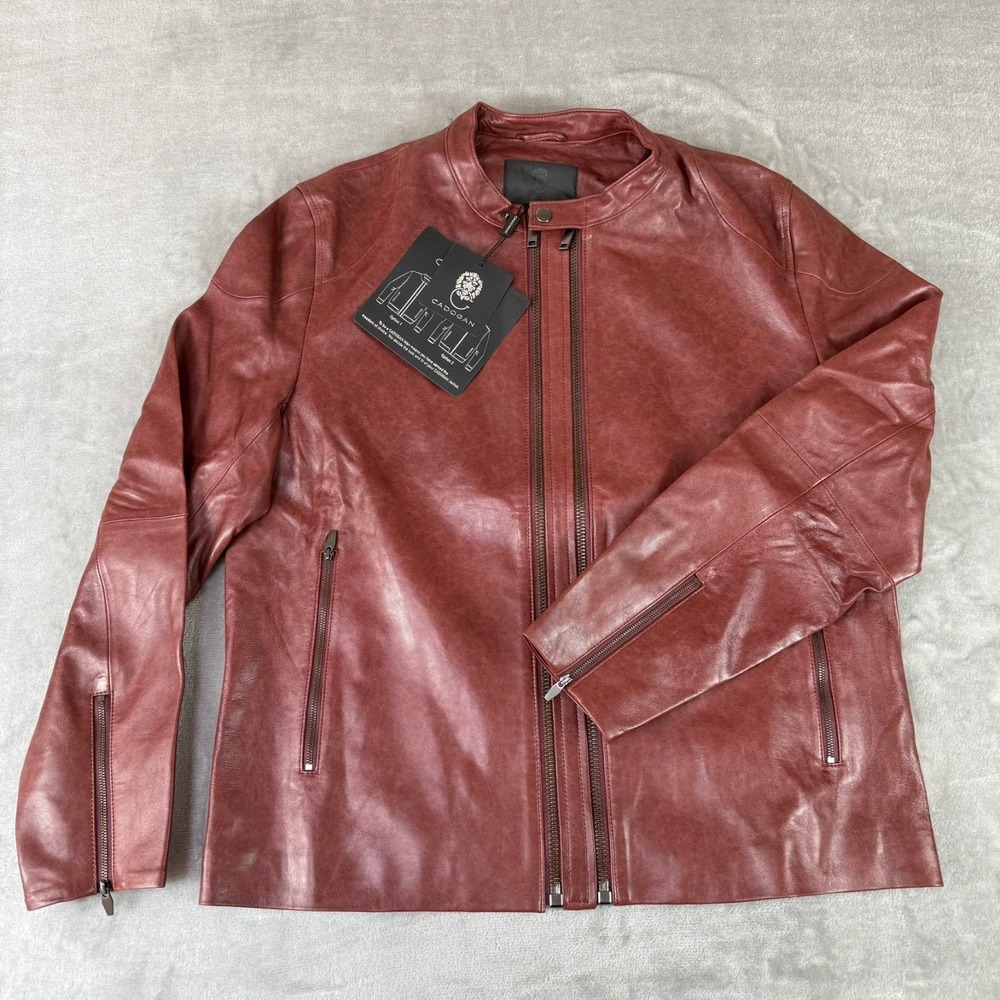 Cadogan Maddox Leather Jacket Mens Large Burgundy Napa Lambskin w/ Extension NWT